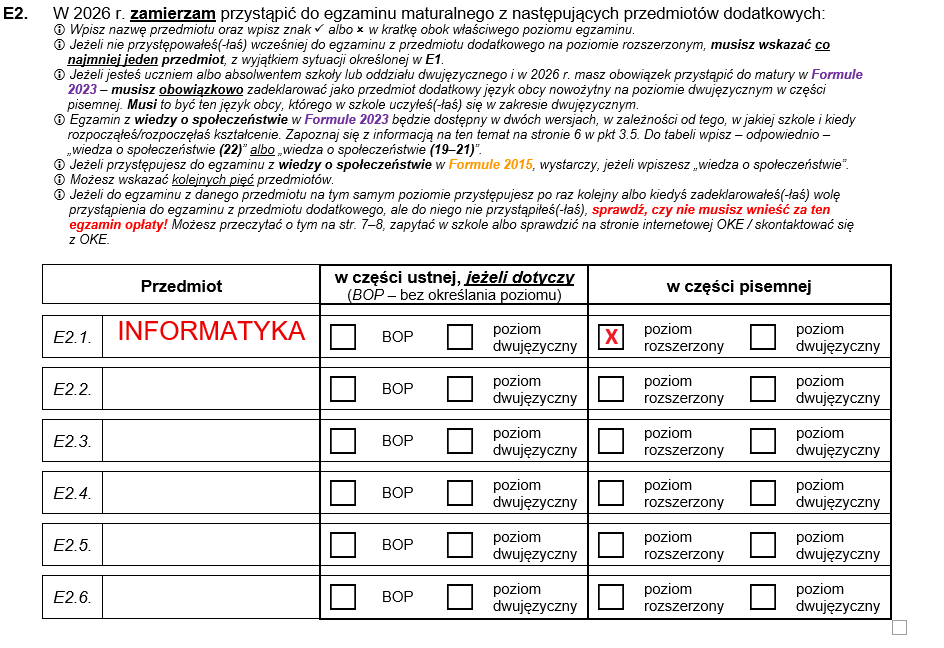 Deklaracja maturalna informatyka - jak wypełnić?